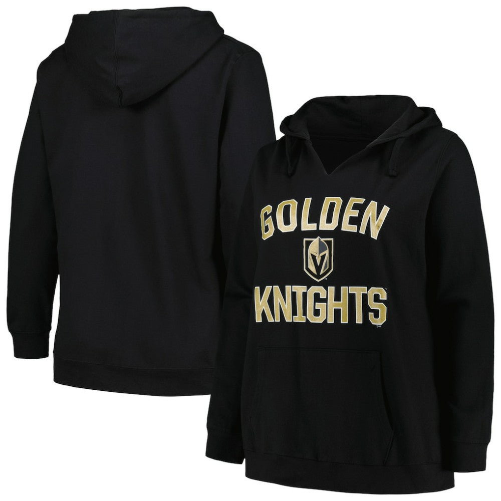 Vegas Golden Knights Profile Women's Plus Size Arch Over Logo Pullover Hoodie - Black | US 200745685