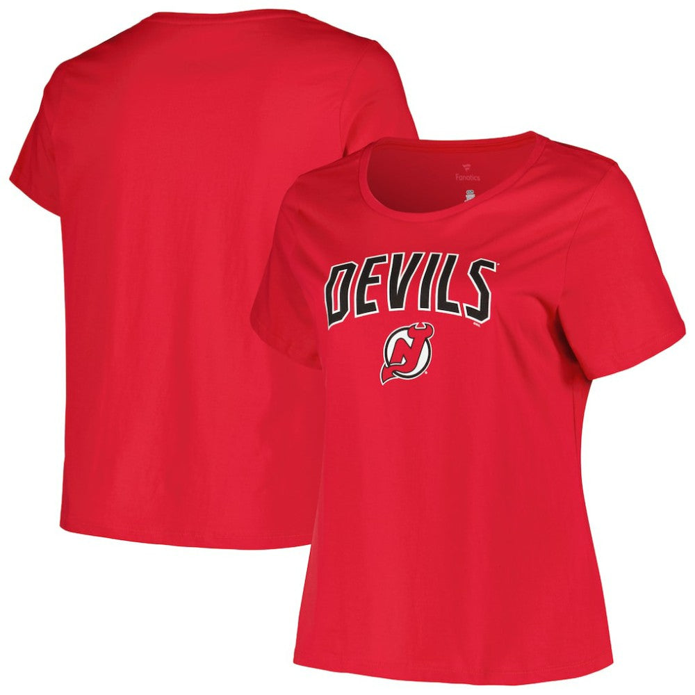 New Jersey Devils Profile Women's Plus Size Arch Over Logo T-Shirt - Red | US 200745687
