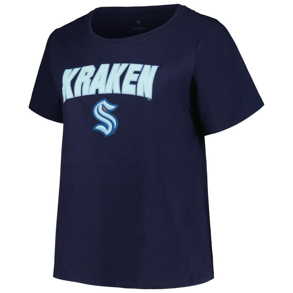 Seattle Kraken Profile Women's Plus Size Arch Over Logo T-Shirt - Deep Sea Blue | US 200745690