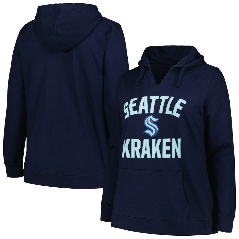 Seattle Kraken Profile Women's Plus Size Arch Over Logo Pullover Hoodie - Deep Sea Blue | US 200745694