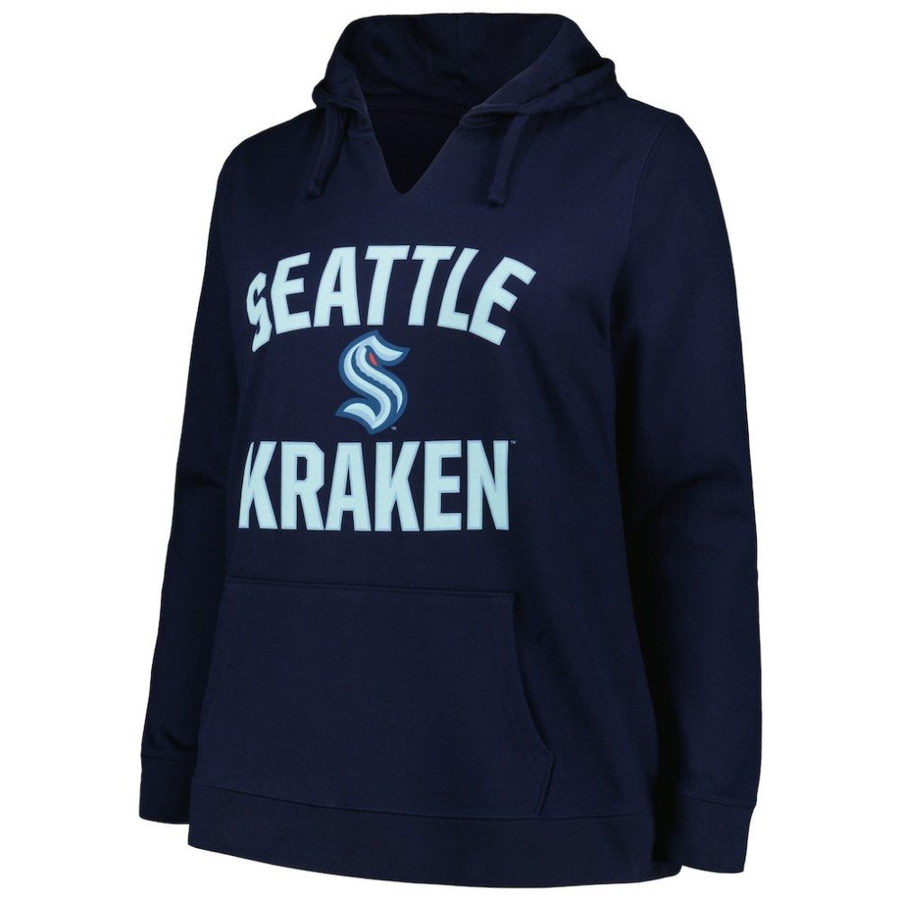 Seattle Kraken Profile Women's Plus Size Arch Over Logo Pullover Hoodie - Deep Sea Blue | US 200745694