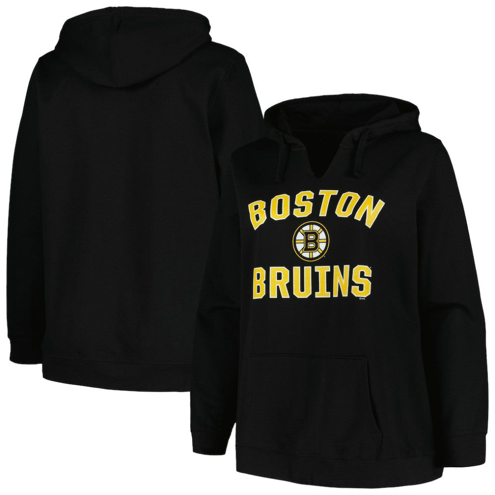 Boston Bruins Profile Women's Plus Size Arch Over Logo Pullover Hoodie - Black | US 200745703