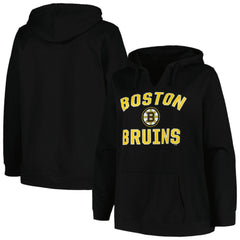 Boston Bruins Profile Women's Plus Size Arch Over Logo Pullover Hoodie - Black | US 200745703