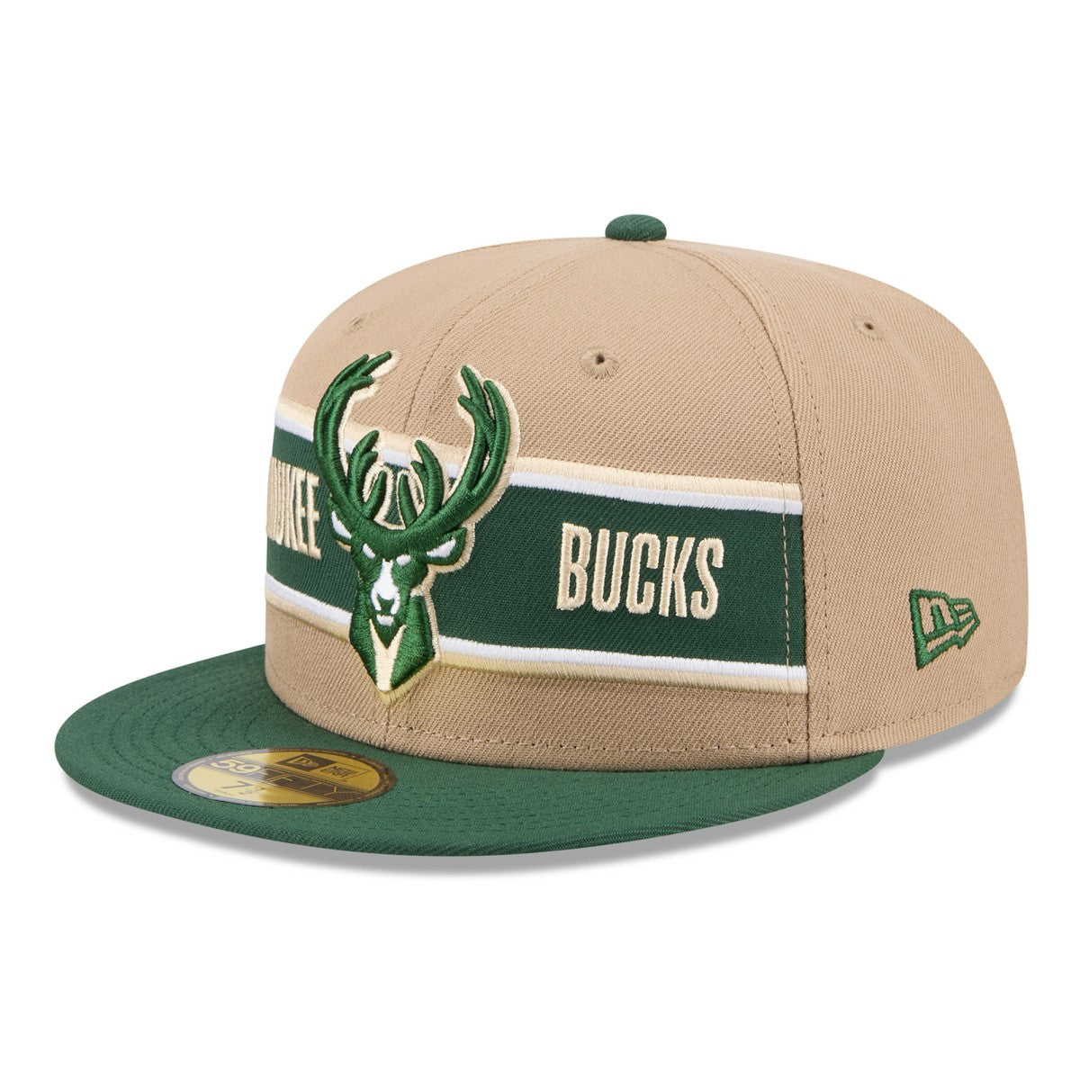 Milwaukee Bucks 2024 NBA Draft 59FIFTY Fitted Hat Tan/Hunter Green - New Era