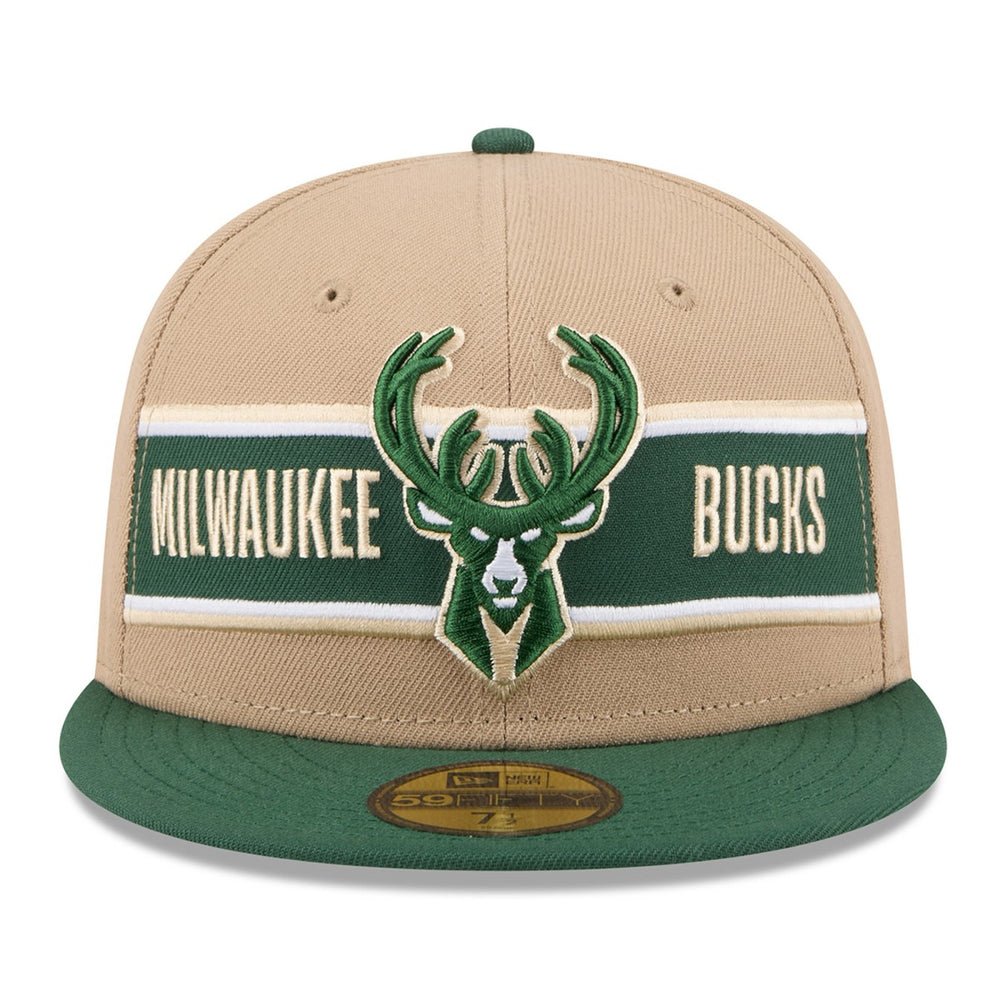 Milwaukee Bucks 2024 NBA Draft 59FIFTY Fitted Hat Tan/Hunter Green - New Era
