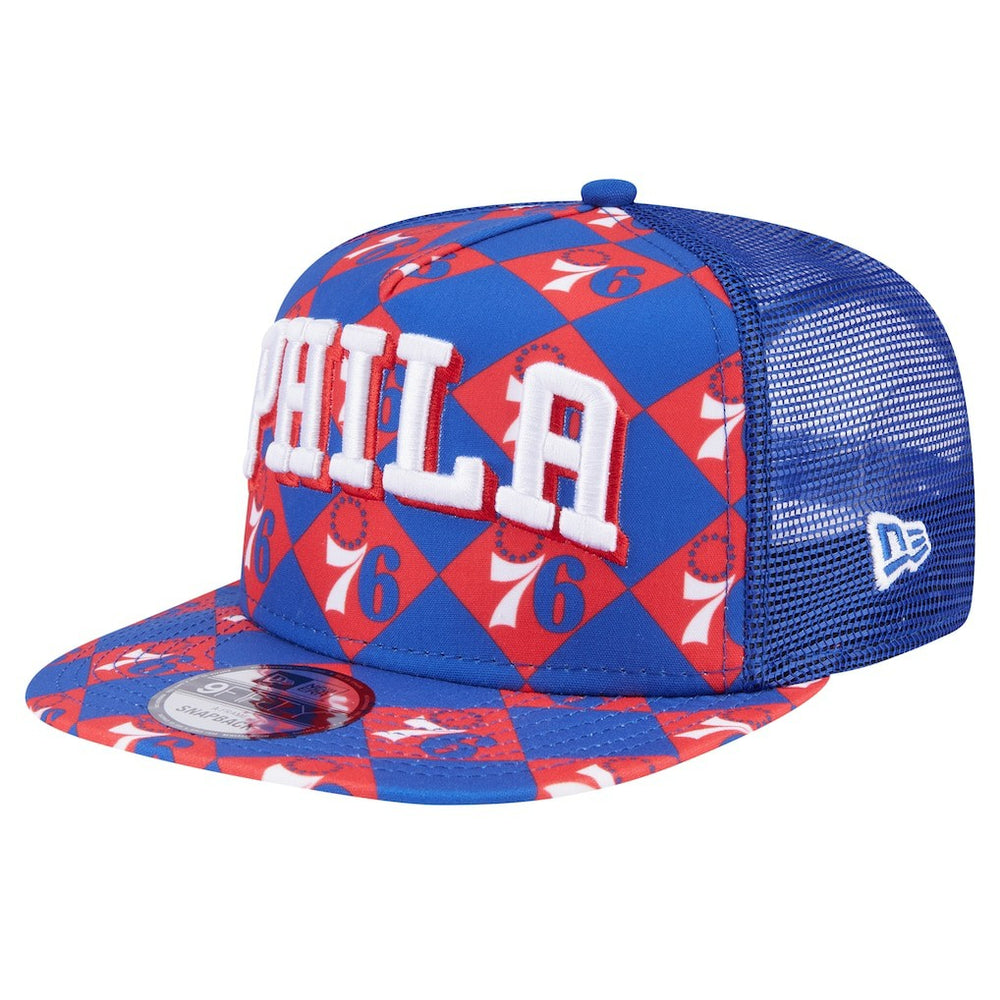 Philadelphia 76ers Seeing Diamonds A-Frame Trucker 9FIFTY Snapback Hat Royal - New Era