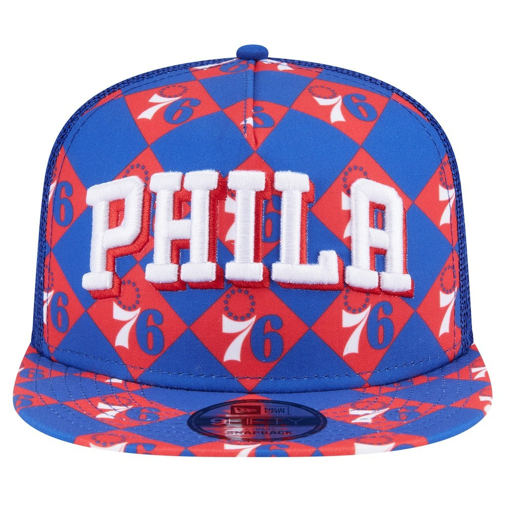 Philadelphia 76ers Seeing Diamonds A-Frame Trucker 9FIFTY Snapback Hat Royal - New Era
