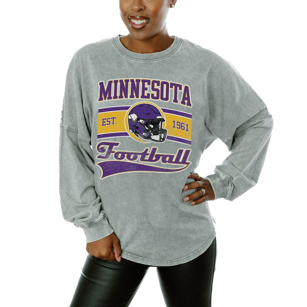 Minnesota Vikings Gameday Couture Women's Snow Wash Oversized Long Sleeve T-Shirt - Gray