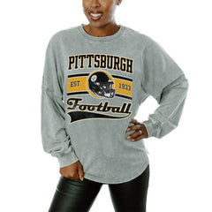 Pittsburgh Steelers Gameday Couture Women's Snow Wash Oversized Long Sleeve T-Shirt - Gray