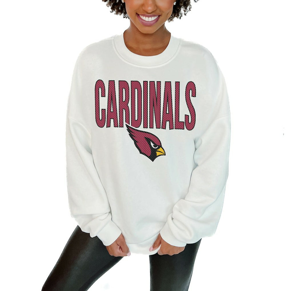Arizona Cardinals Gameday Couture Women's Just Go With It Oversized Long Sleeve Crewneck Sweatshirt - White