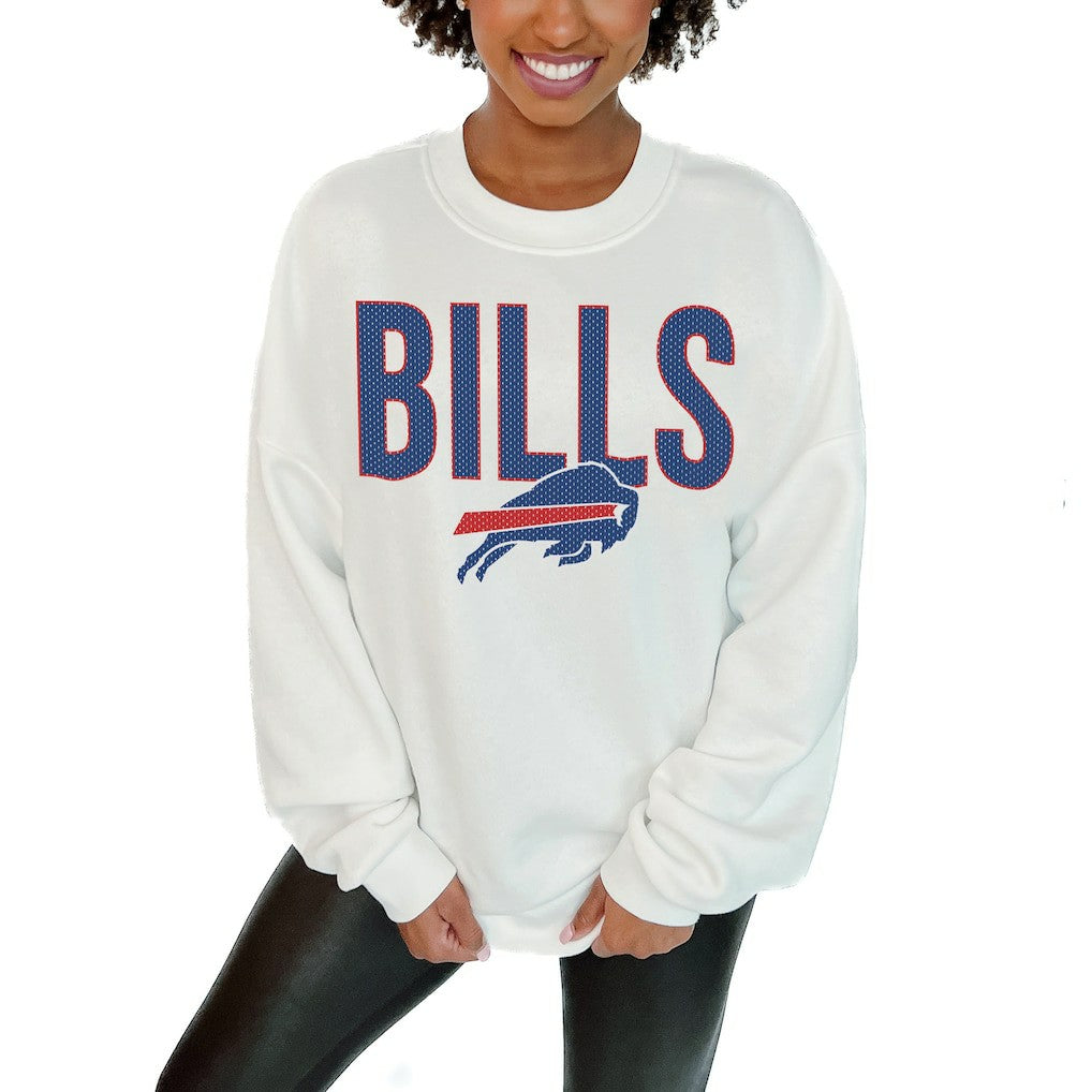Buffalo Bills Gameday Couture Women's Just Go With It Oversized Long Sleeve Crewneck Sweatshirt - White