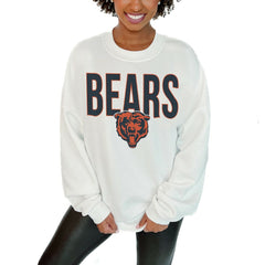 Chicago Bears Gameday Couture Women's Just Go With It Oversized Long Sleeve Crewneck Sweatshirt - White
