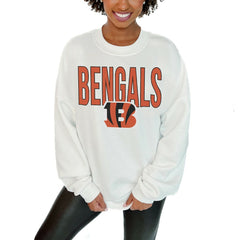 Cincinnati Bengals Gameday Couture Women's Just Go With It Oversized Long Sleeve Crewneck Sweatshirt - White