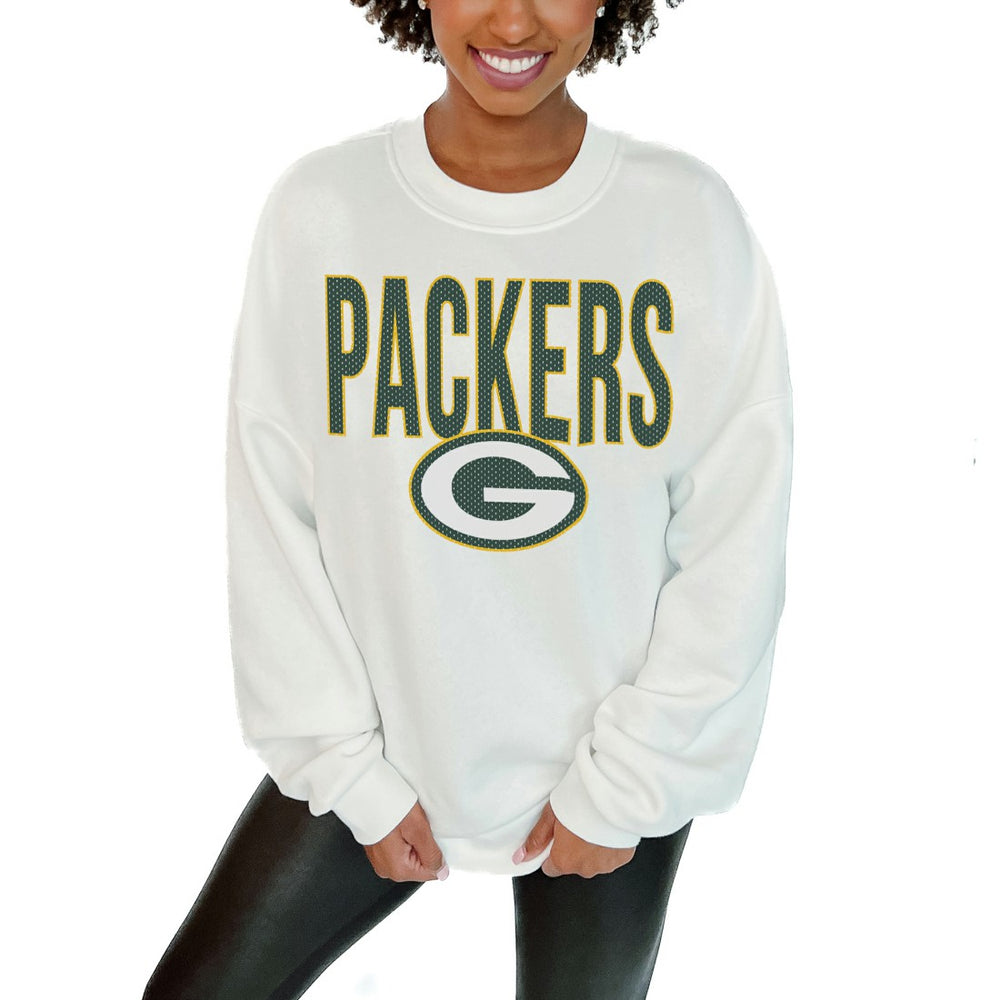 Green Bay Packers Gameday Couture Women's Just Go With It Oversized Long Sleeve Crewneck Sweatshirt - White