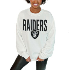 Las Vegas Raiders Gameday Couture Women's Just Go With It Oversized Long Sleeve Crewneck Sweatshirt - White