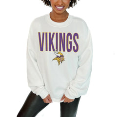 Minnesota Vikings Gameday Couture Women's Just Go With It Oversized Long Sleeve Crewneck Sweatshirt - White