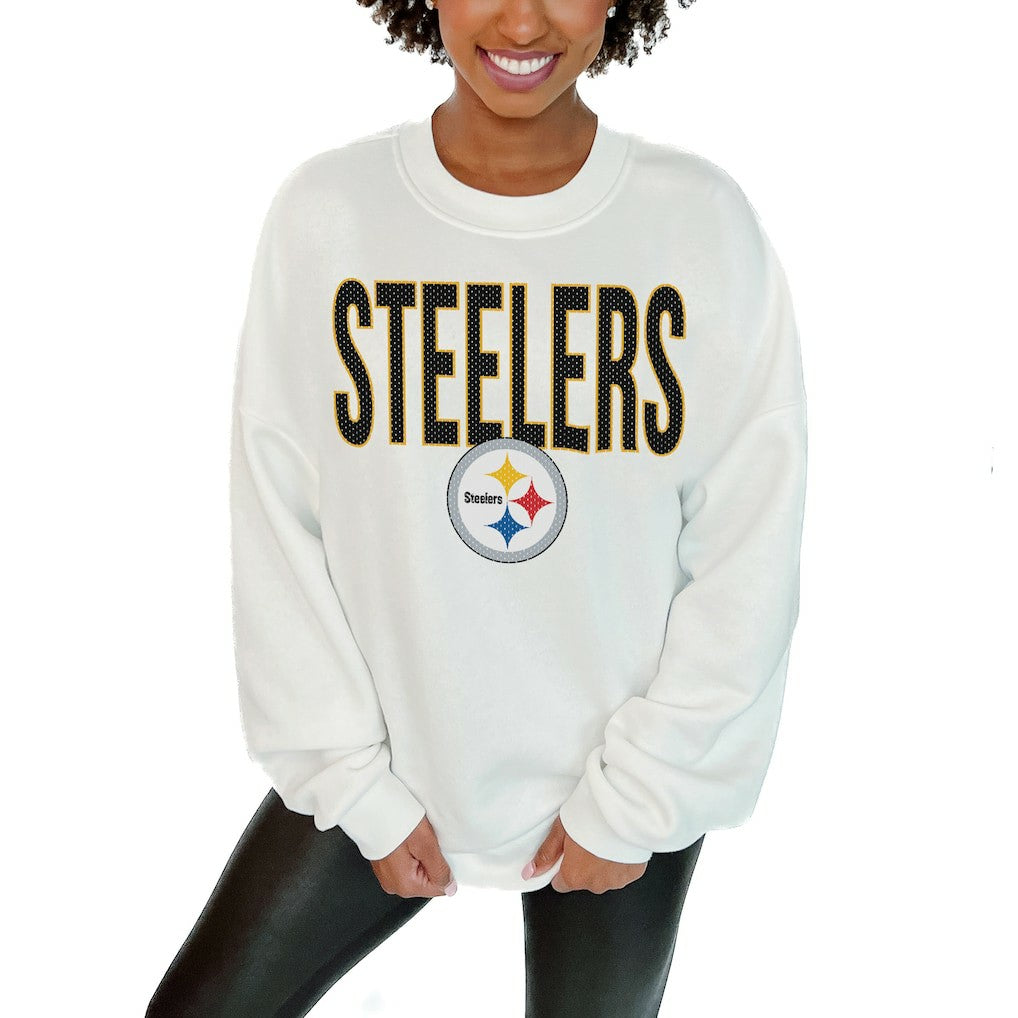 Pittsburgh Steelers Gameday Couture Women's Just Go With It Oversized Long Sleeve Crewneck Sweatshirt - White