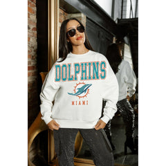 Miami Dolphins Gameday Couture Women's Sunday Drives Oversized Crewneck Pullover Sweatshirt - White