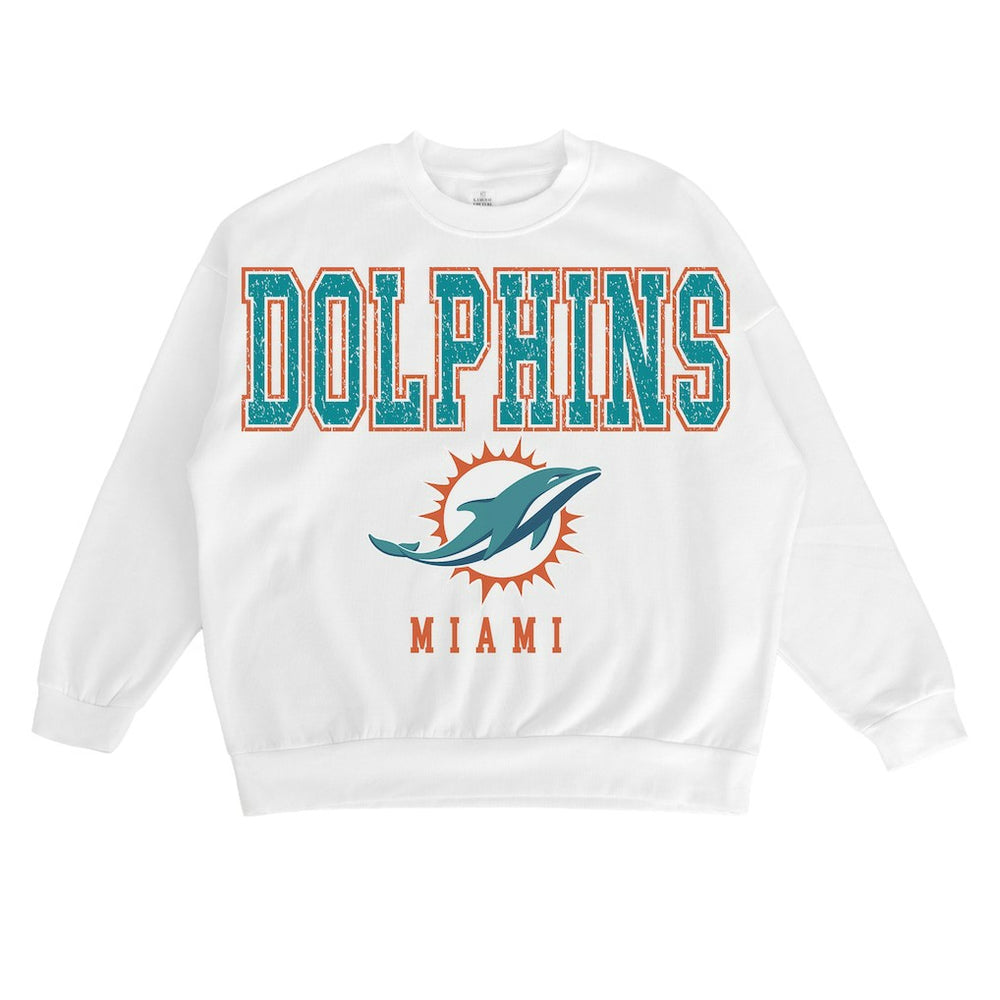 Miami Dolphins Gameday Couture Women's Sunday Drives Oversized Crewneck Pullover Sweatshirt - White