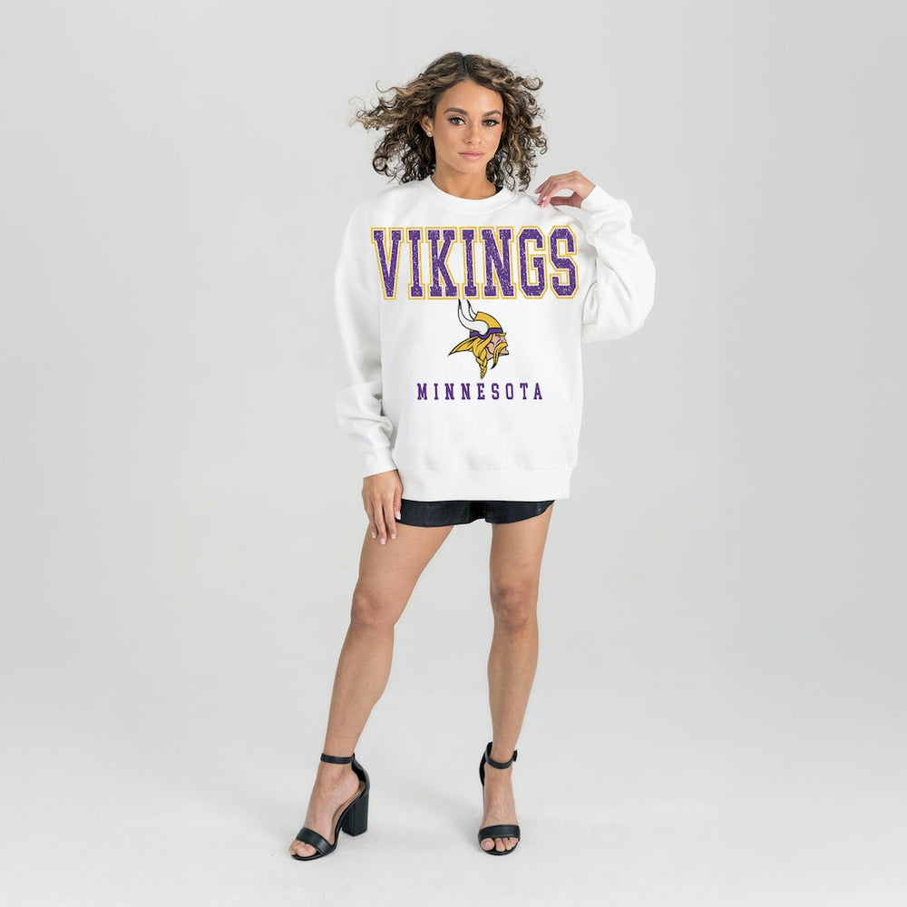 Minnesota Vikings Gameday Couture Women's Sunday Drives Oversized Crewneck Pullover Sweatshirt - White