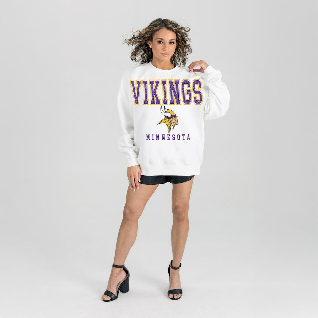 Minnesota Vikings Gameday Couture Women's Sunday Drives Oversized Crewneck Pullover Sweatshirt - White