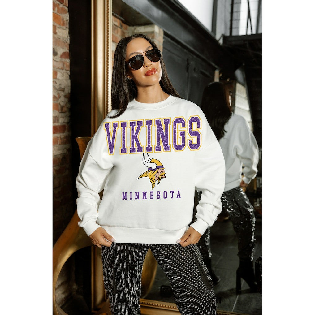 Minnesota Vikings Gameday Couture Women's Sunday Drives Oversized Crewneck Pullover Sweatshirt - White
