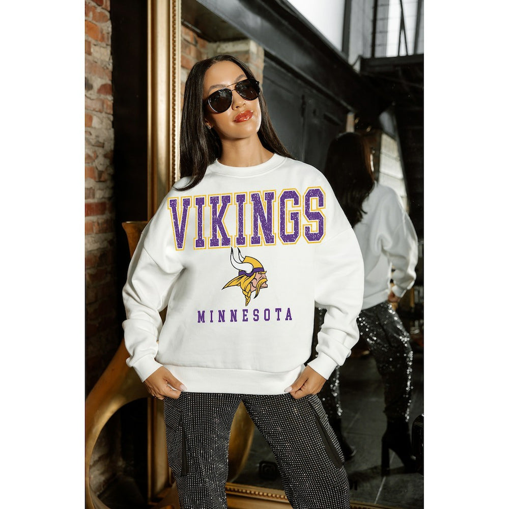 Minnesota Vikings Gameday Couture Women's Sunday Drives Oversized Crewneck Pullover Sweatshirt - White
