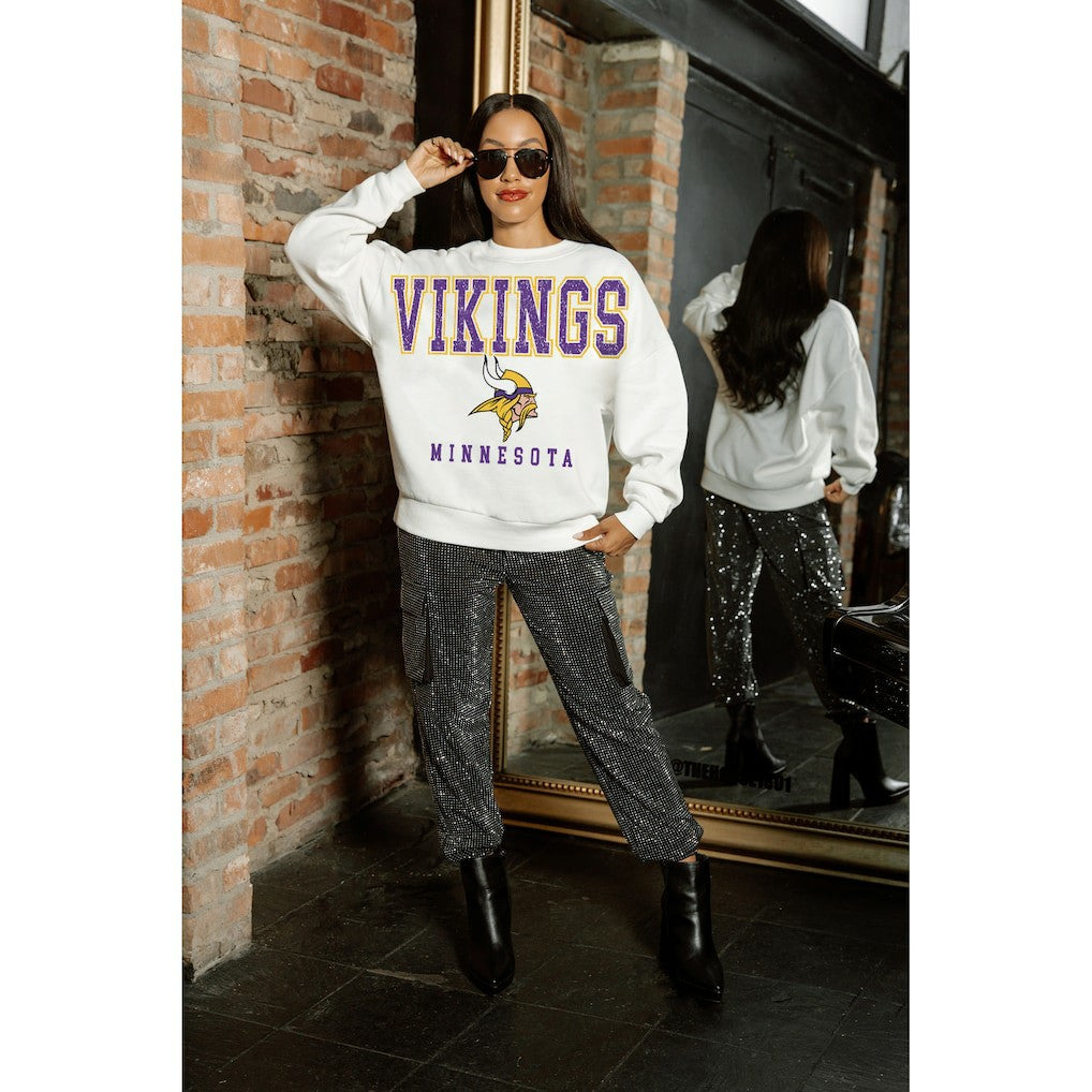 Minnesota Vikings Gameday Couture Women's Sunday Drives Oversized Crewneck Pullover Sweatshirt - White