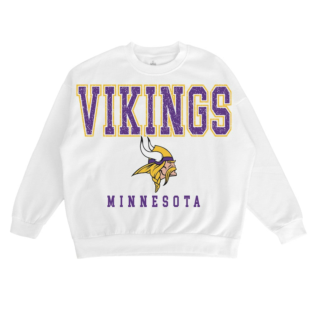 Minnesota Vikings Gameday Couture Women's Sunday Drives Oversized Crewneck Pullover Sweatshirt - White