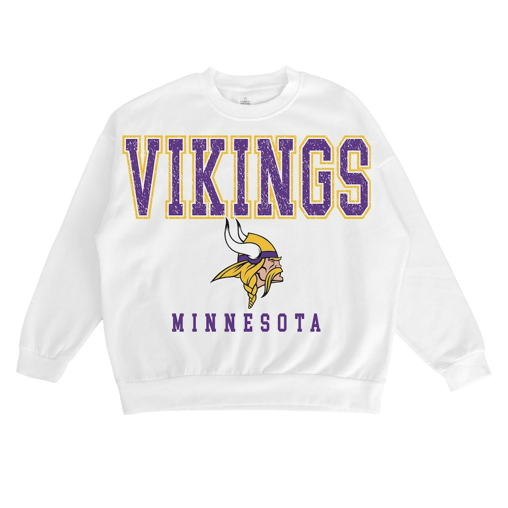 Minnesota Vikings Gameday Couture Women's Sunday Drives Oversized Crewneck Pullover Sweatshirt - White