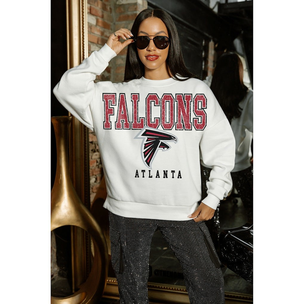 Atlanta Falcons Gameday Couture Women's Sunday Drives Oversized Crewneck Pullover Sweatshirt - White