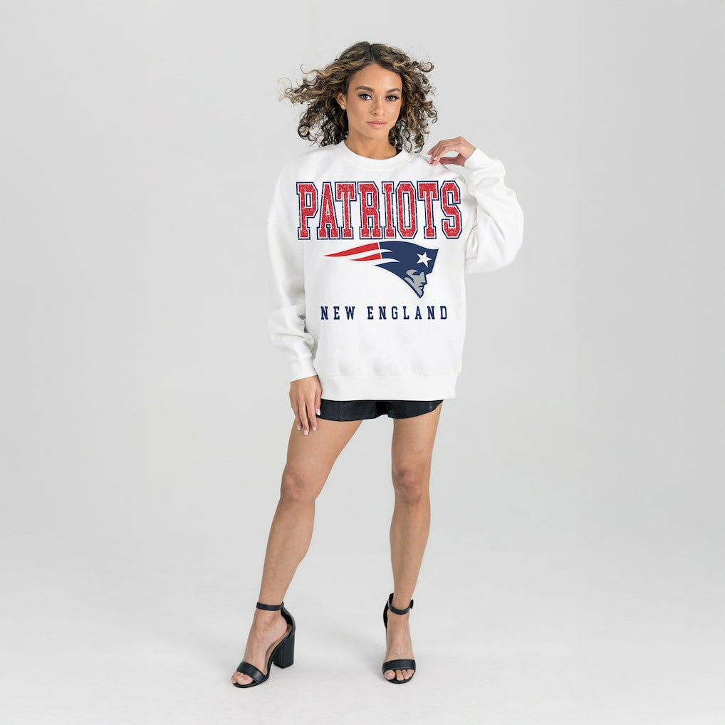 New England Patriots Gameday Couture Women's Sunday Drives Oversized Crewneck Pullover Sweatshirt - White