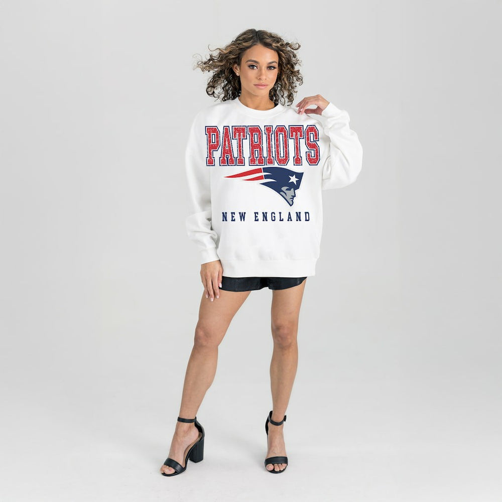New England Patriots Gameday Couture Women's Sunday Drives Oversized Crewneck Pullover Sweatshirt - White