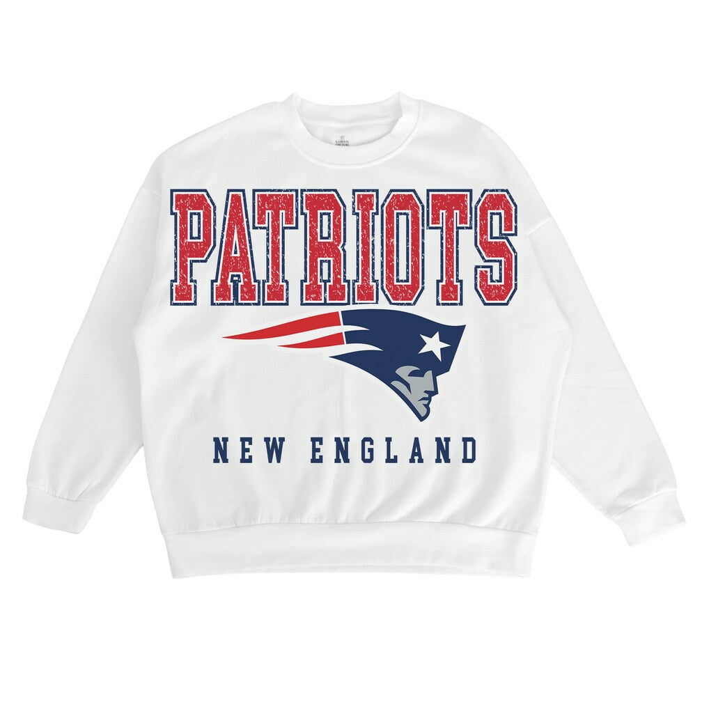 New England Patriots Gameday Couture Women's Sunday Drives Oversized Crewneck Pullover Sweatshirt - White