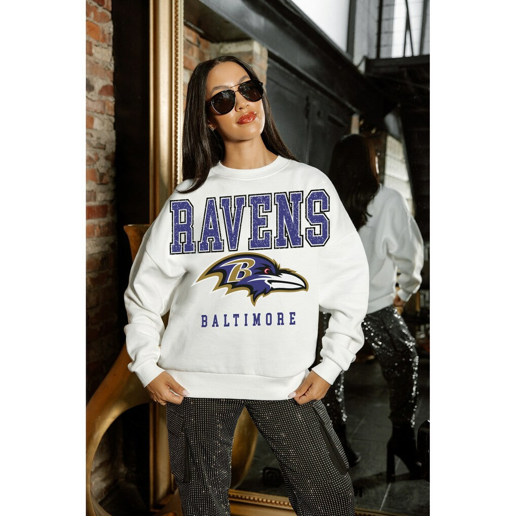 Baltimore Ravens Gameday Couture Women's Sunday Drives Oversized Crewneck Pullover Sweatshirt - White