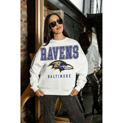 Baltimore Ravens Gameday Couture Women's Sunday Drives Oversized Crewneck Pullover Sweatshirt - White