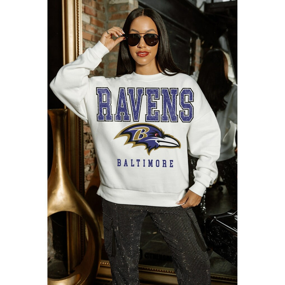 Baltimore Ravens Gameday Couture Women's Sunday Drives Oversized Crewneck Pullover Sweatshirt - White