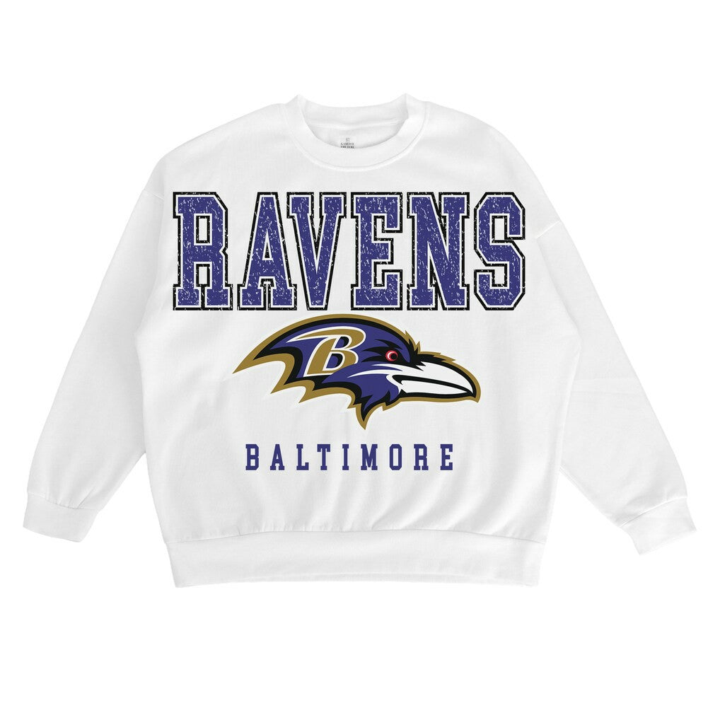 Baltimore Ravens Gameday Couture Women's Sunday Drives Oversized Crewneck Pullover Sweatshirt - White
