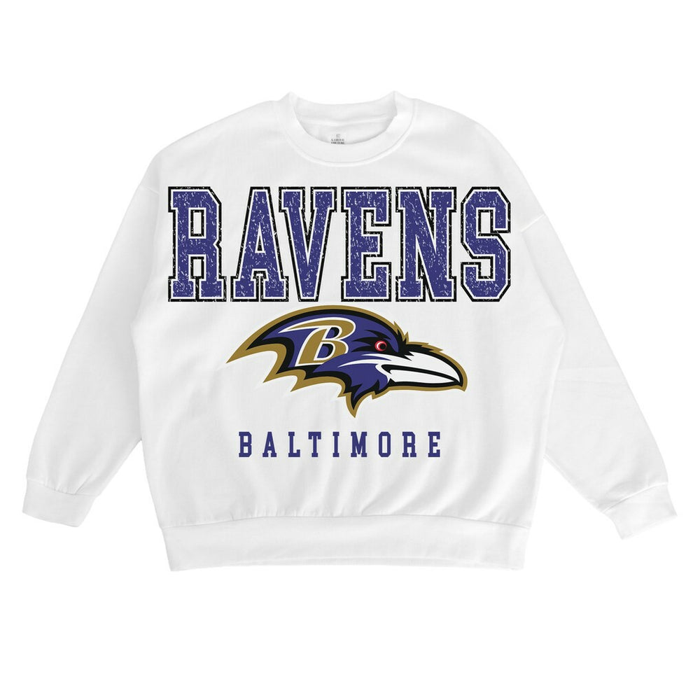 Baltimore Ravens Gameday Couture Women's Sunday Drives Oversized Crewneck Pullover Sweatshirt - White