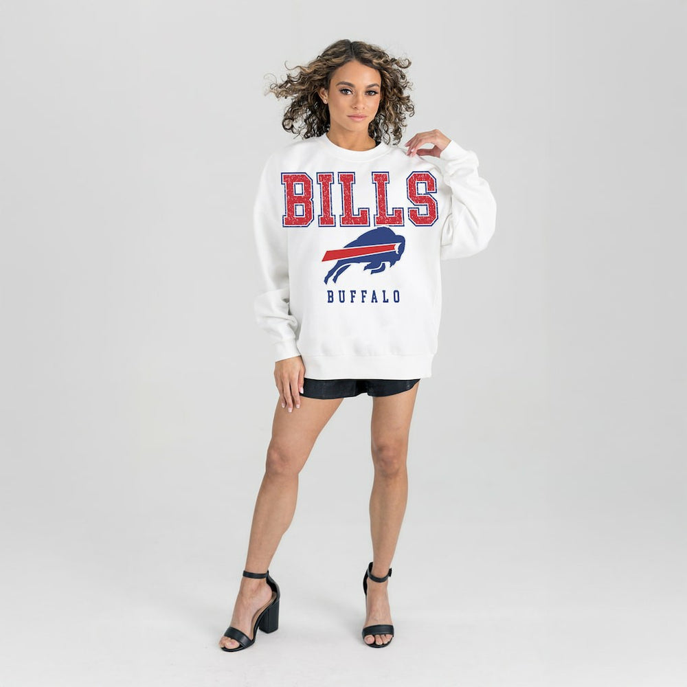 Buffalo Bills Gameday Couture Women's Sunday Drives Oversized Crewneck Pullover Sweatshirt - White