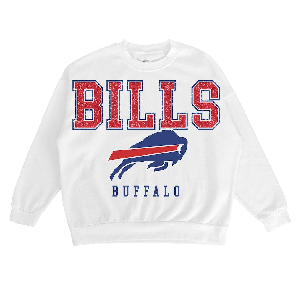 Buffalo Bills Gameday Couture Women's Sunday Drives Oversized Crewneck Pullover Sweatshirt - White