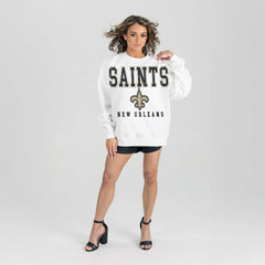 New Orleans Saints Gameday Couture Women's Sunday Drives Oversized Crewneck Pullover Sweatshirt - White