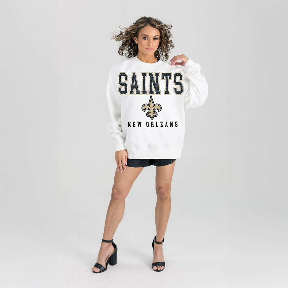 New Orleans Saints Gameday Couture Women's Sunday Drives Oversized Crewneck Pullover Sweatshirt - White