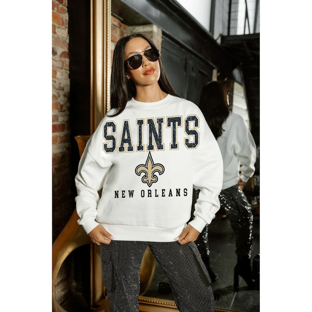 New Orleans Saints Gameday Couture Women's Sunday Drives Oversized Crewneck Pullover Sweatshirt - White