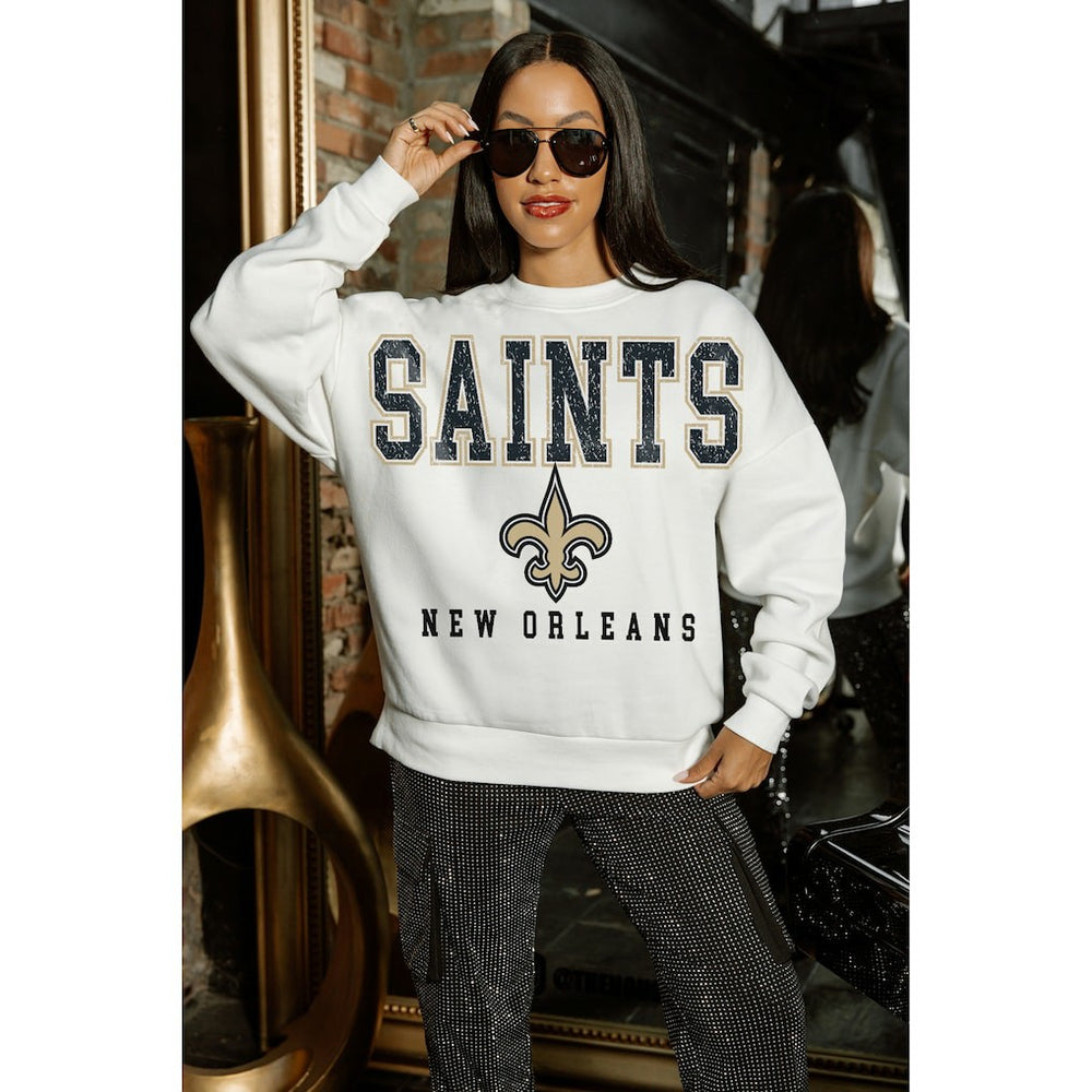 New Orleans Saints Gameday Couture Women's Sunday Drives Oversized Crewneck Pullover Sweatshirt - White