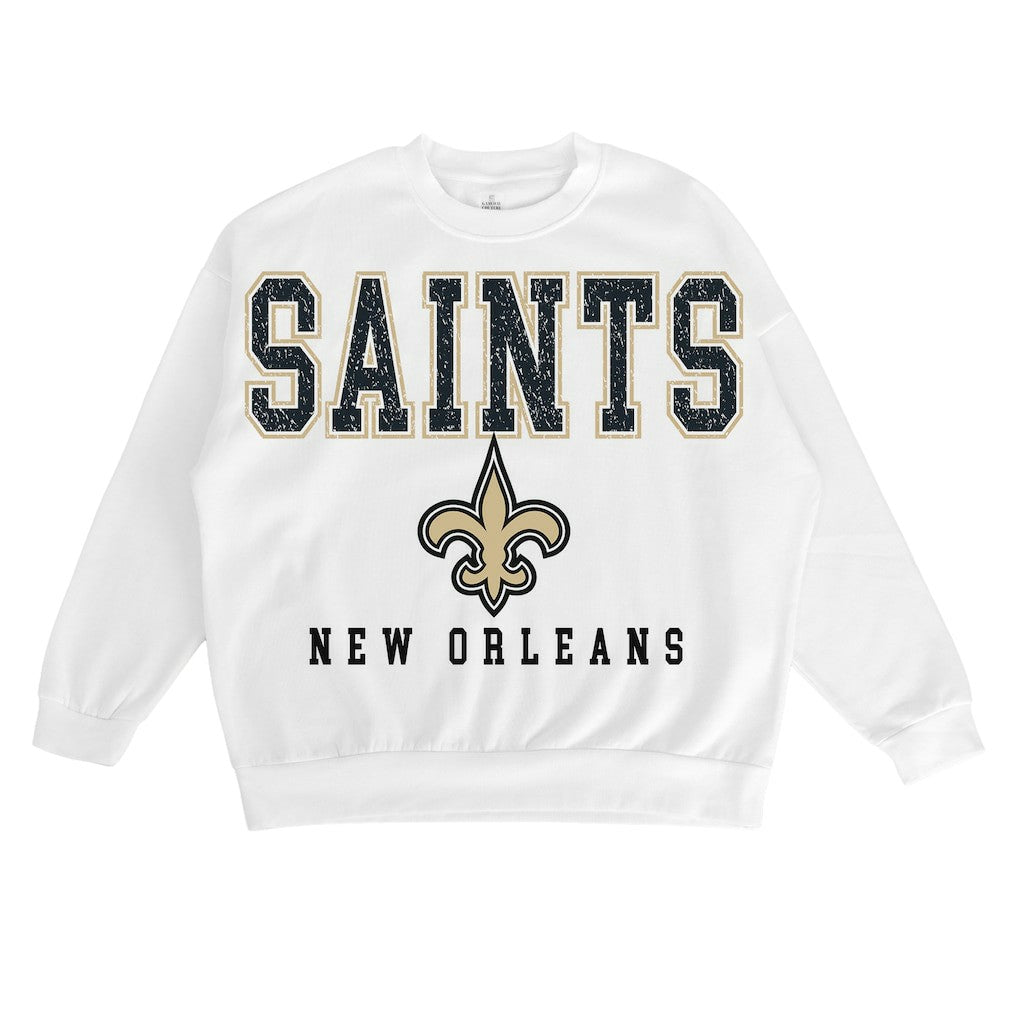 New Orleans Saints Gameday Couture Women's Sunday Drives Oversized Crewneck Pullover Sweatshirt - White
