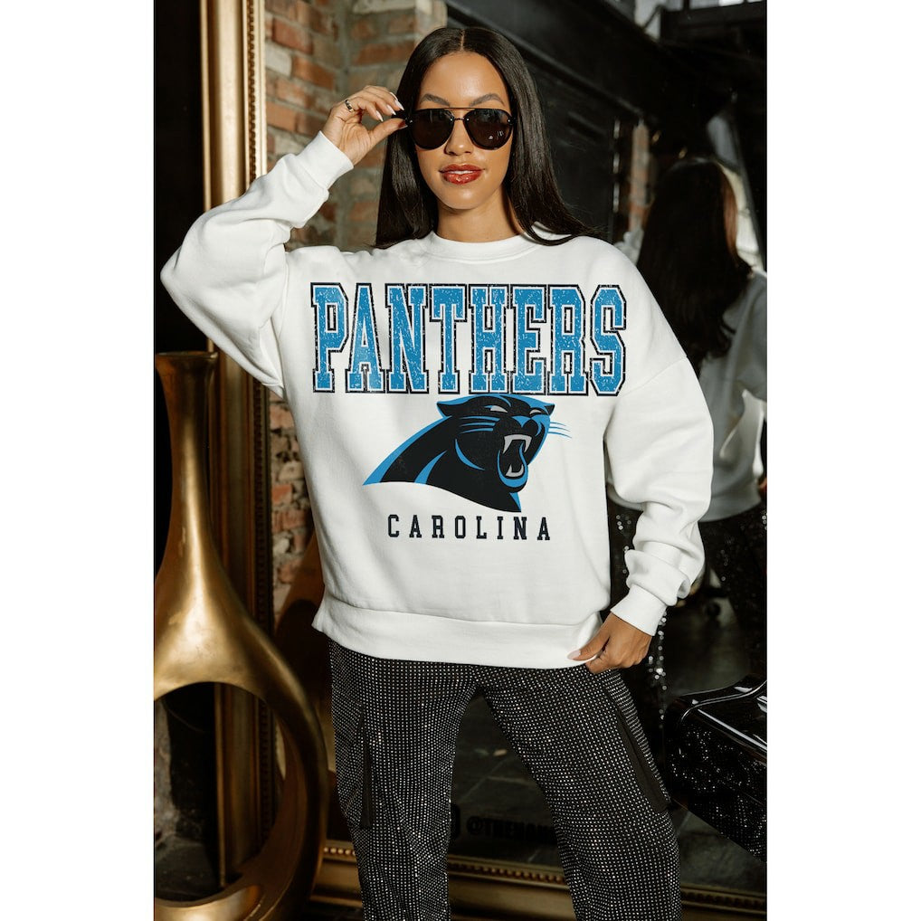 Carolina Panthers Gameday Couture Women's Sunday Drives Oversized Crewneck Pullover Sweatshirt - White