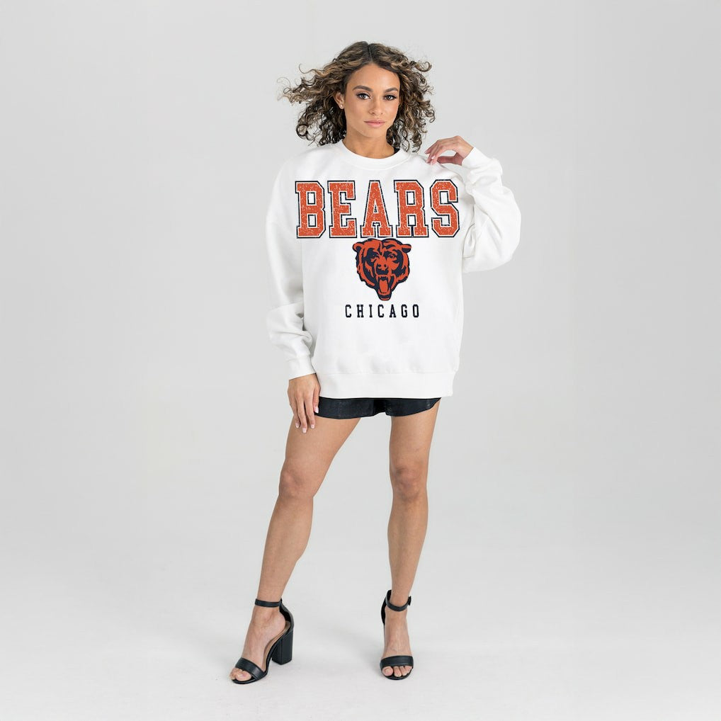 Chicago Bears Gameday Couture Women's Sunday Drives Oversized Crewneck Pullover Sweatshirt - White