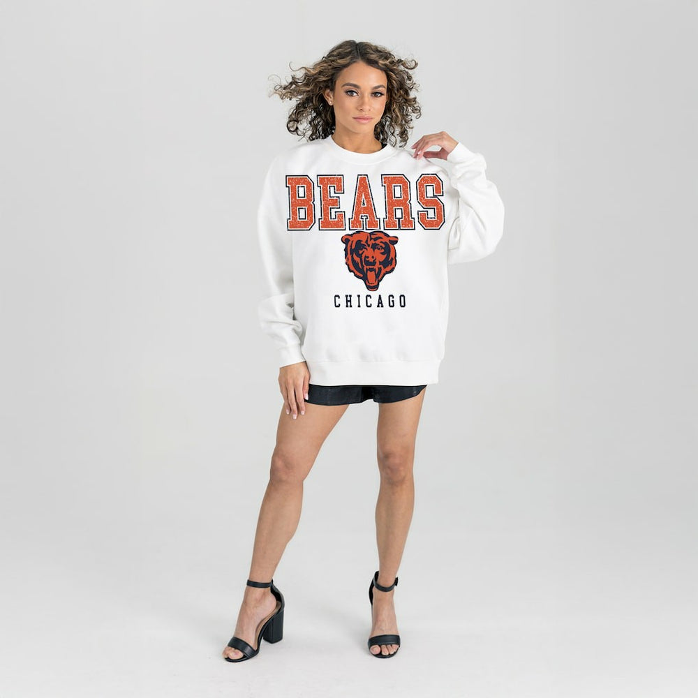 Chicago Bears Gameday Couture Women's Sunday Drives Oversized Crewneck Pullover Sweatshirt - White