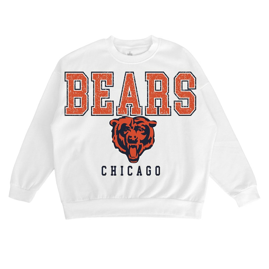 Chicago Bears Gameday Couture Women's Sunday Drives Oversized Crewneck Pullover Sweatshirt - White